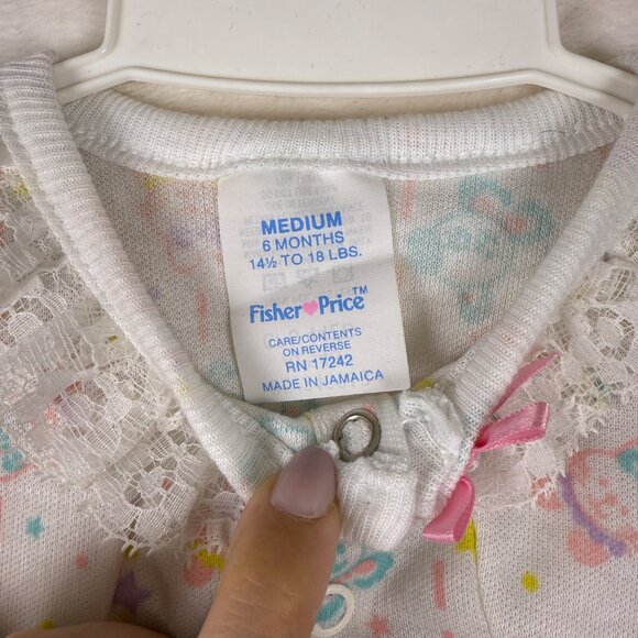 New Vintage Fisher Price Baby Onesie Pastel‎ Animal Print Lace Trim 6 Months - Picture 2 of 5